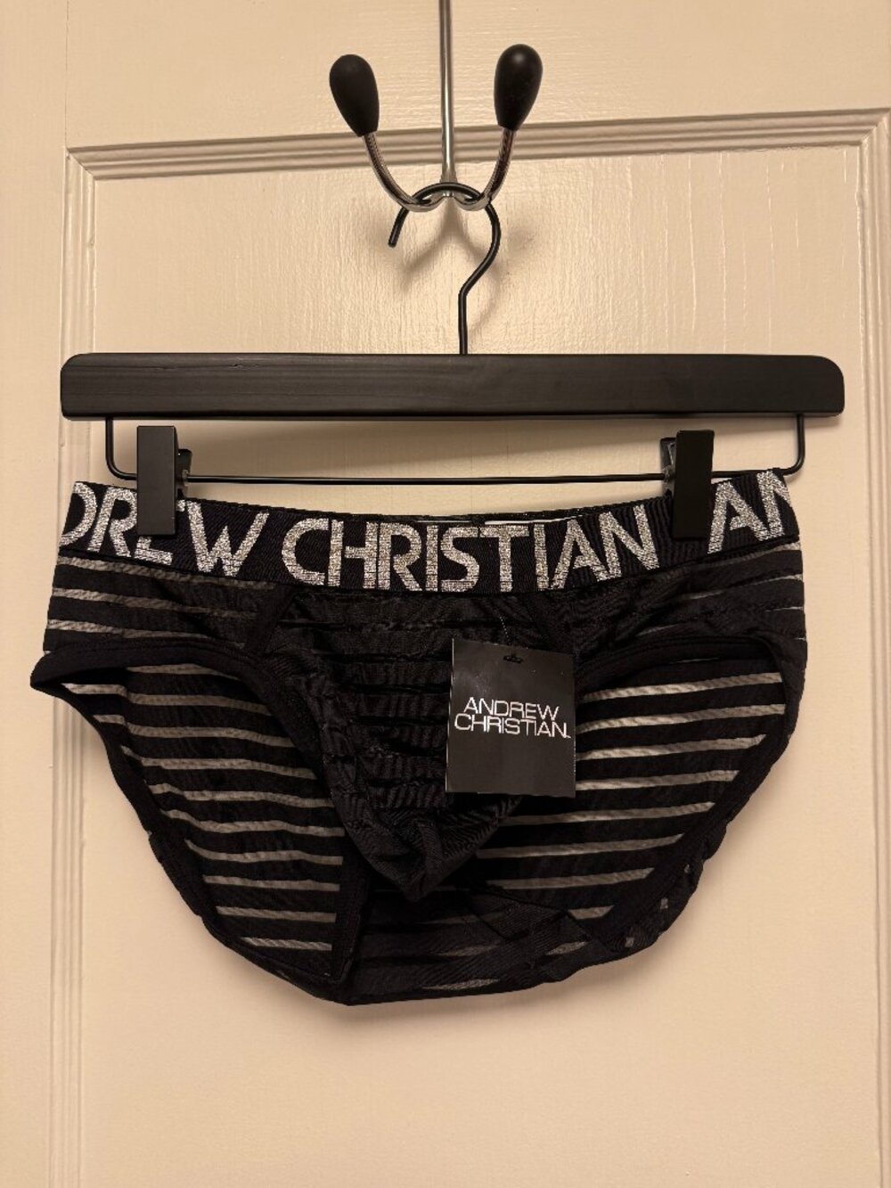 NWT Andrew Christian Sheer Stripe Brief - SZ Small -90633